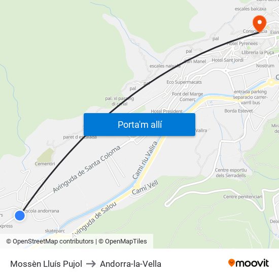 Mossèn Lluís Pujol to Andorra-la-Vella map