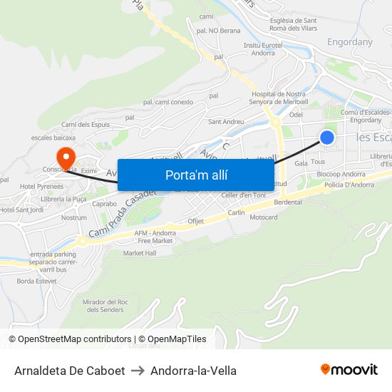 Arnaldeta De Caboet to Andorra-la-Vella map