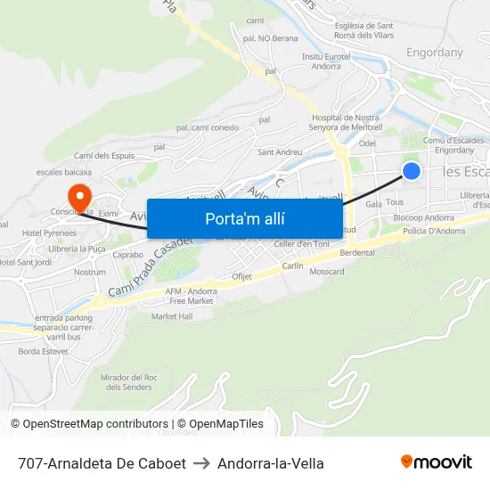 707-Arnaldeta De Caboet to Andorra-la-Vella map