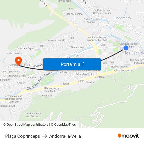 Plaça Coprínceps to Andorra-la-Vella map