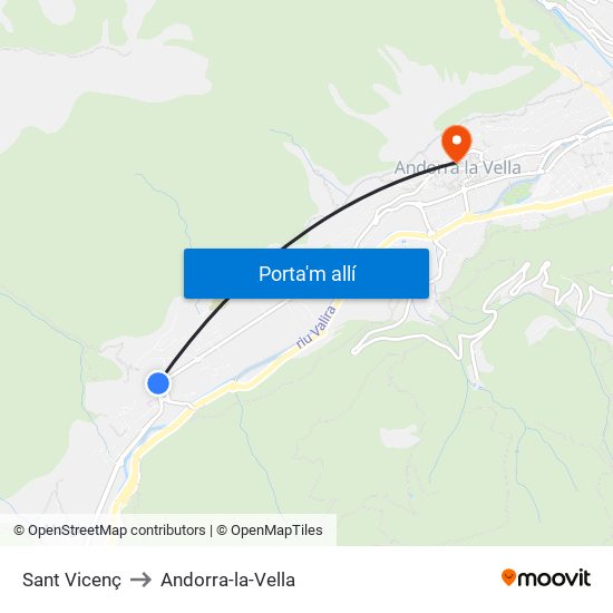 Sant Vicenç to Andorra-la-Vella map