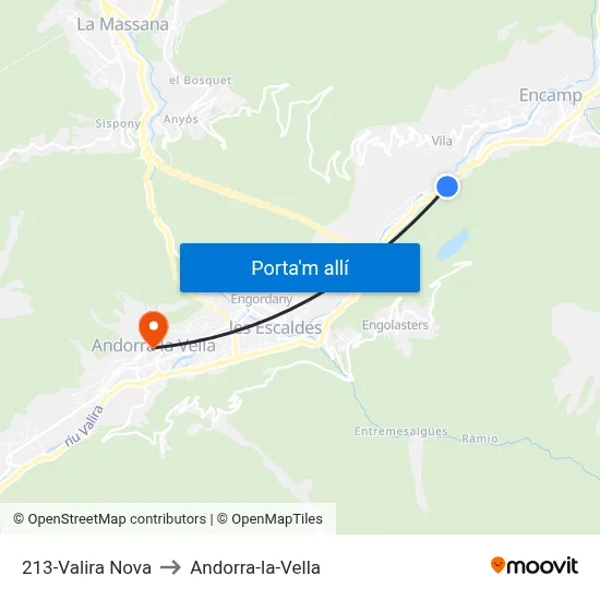 213-Valira Nova to Andorra-la-Vella map