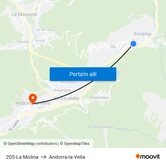 205-La Molina to Andorra-la-Vella map