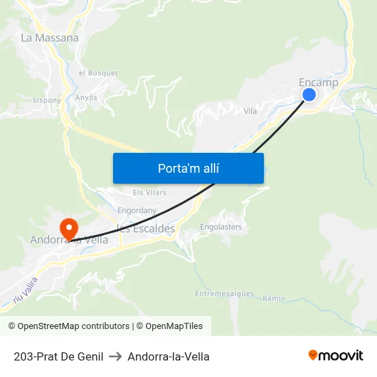 203-Prat De Genil to Andorra-la-Vella map