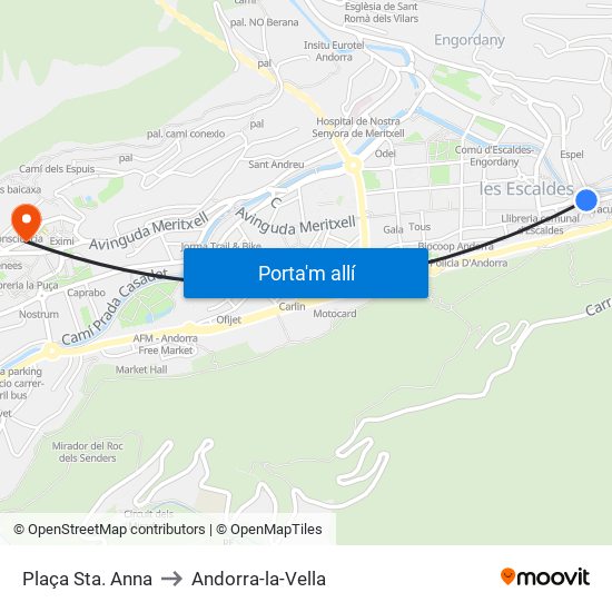 Plaça Sta. Anna to Andorra-la-Vella map