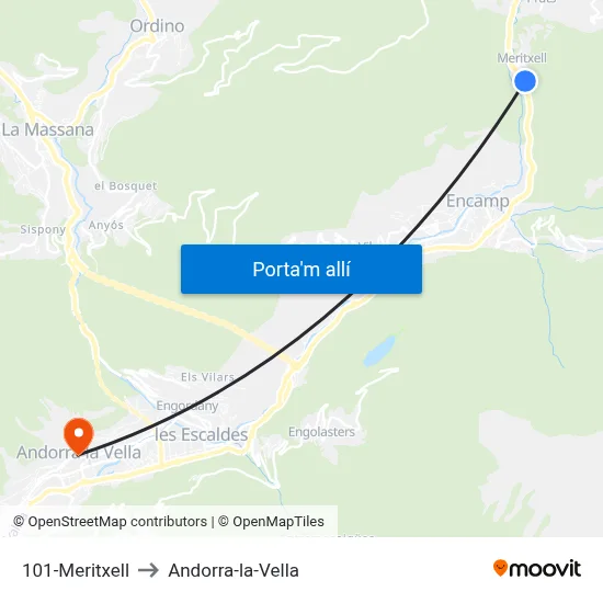 101-Meritxell to Andorra-la-Vella map