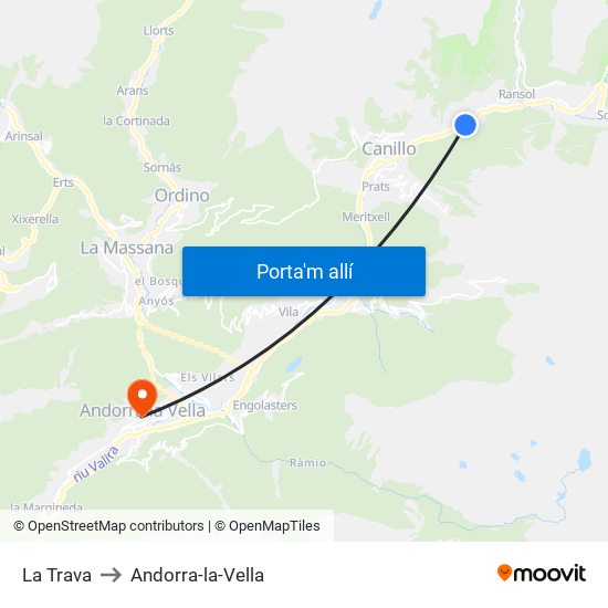 La Trava to Andorra-la-Vella map