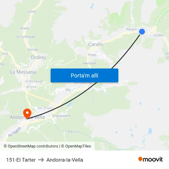 151-El Tarter to Andorra-la-Vella map