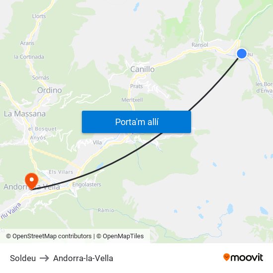 Soldeu to Andorra-la-Vella map
