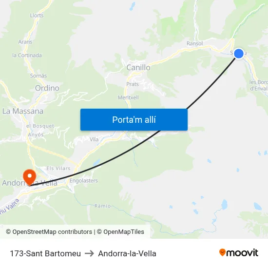 173-Sant Bartomeu to Andorra-la-Vella map