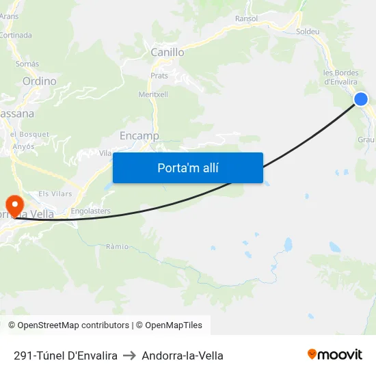 291-Túnel D'Envalira to Andorra-la-Vella map
