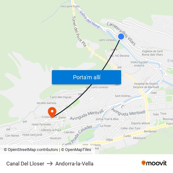 Canal Del Lloser to Andorra-la-Vella map