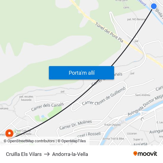 Cruïlla Els Vilars to Andorra-la-Vella map