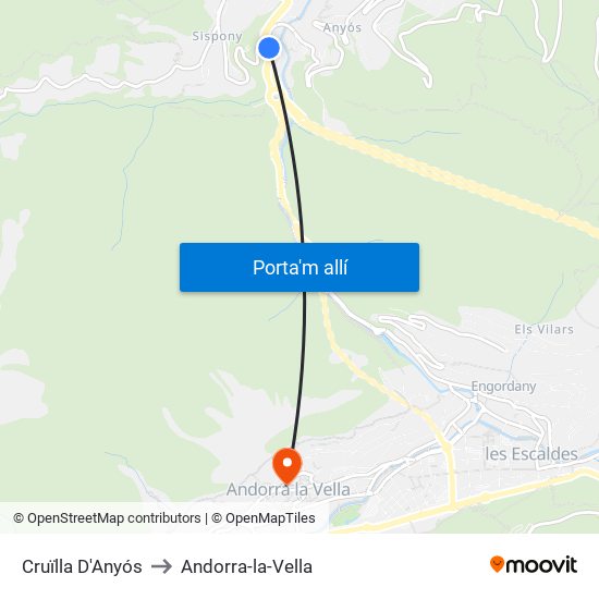 Cruïlla D'Anyós to Andorra-la-Vella map