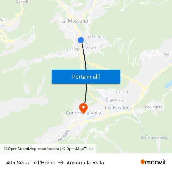406-Serra De L'Honor to Andorra-la-Vella map