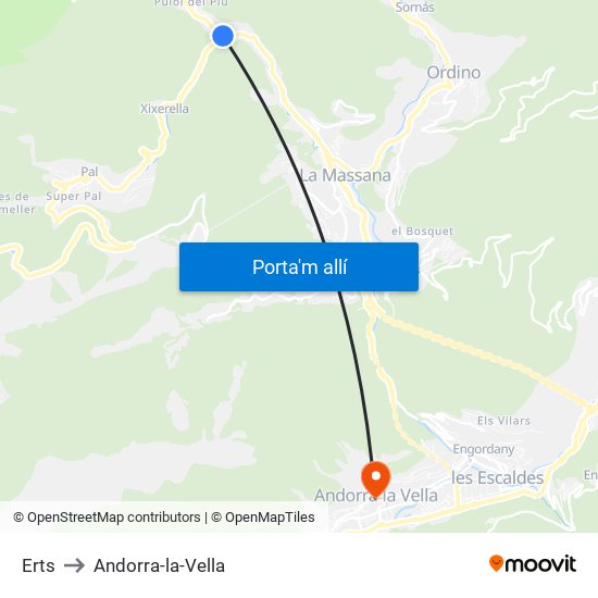 Erts to Andorra-la-Vella map