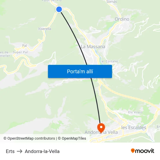 Erts to Andorra-la-Vella map