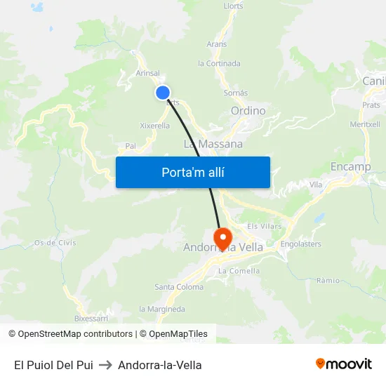El Puiol Del Pui to Andorra-la-Vella map