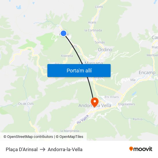 Plaça D'Arinsal to Andorra-la-Vella map