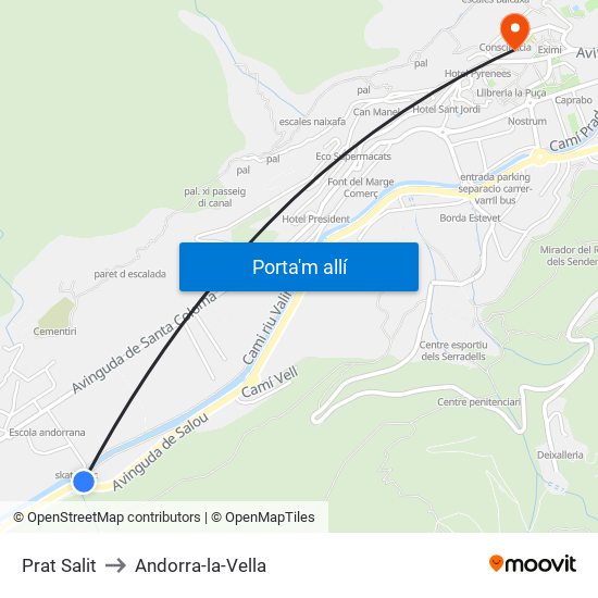 Prat Salit to Andorra-la-Vella map