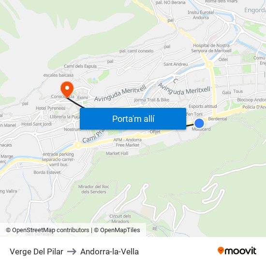 Verge Del Pilar to Andorra-la-Vella map