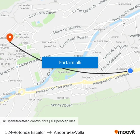 524-Rotonda Escaler to Andorra-la-Vella map