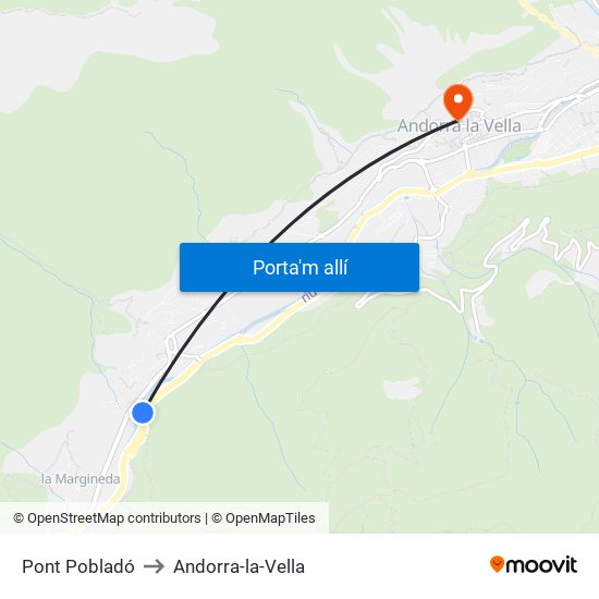 Pont Pobladó to Andorra-la-Vella map