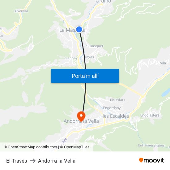El Través to Andorra-la-Vella map