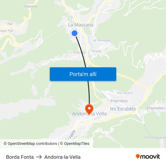 Borda Fonta to Andorra-la-Vella map