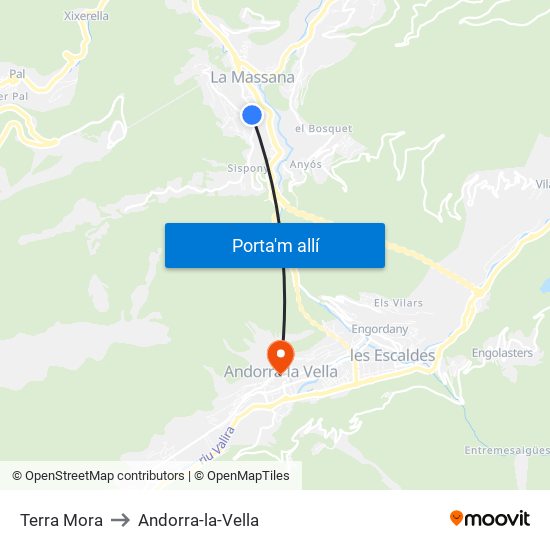 Terra Mora to Andorra-la-Vella map