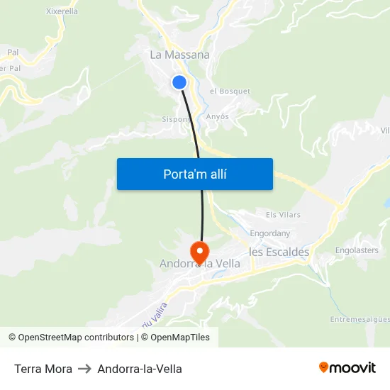 Terra Mora to Andorra-la-Vella map