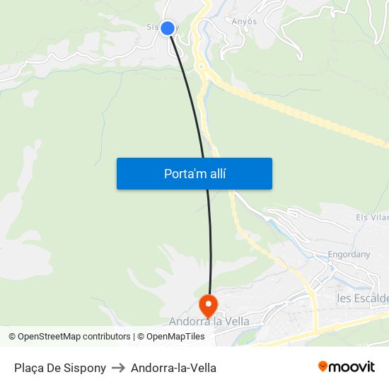 Plaça De Sispony to Andorra-la-Vella map