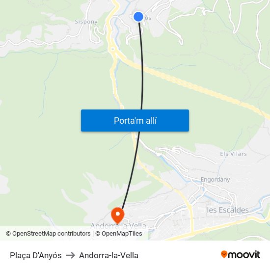 Plaça D'Anyós to Andorra-la-Vella map