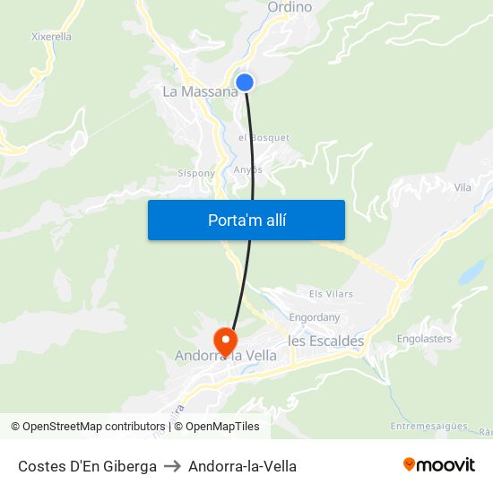 Costes D'En Giberga to Andorra-la-Vella map