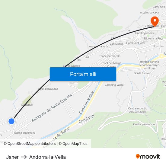 Janer to Andorra-la-Vella map