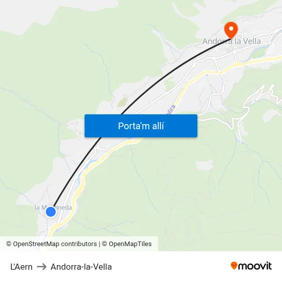 L'Aern to Andorra-la-Vella map