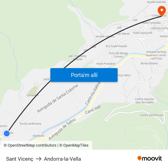 Sant Vicenç to Andorra-la-Vella map