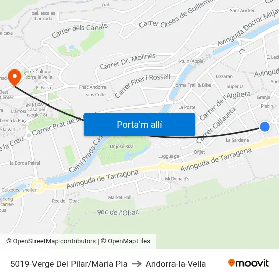 5019-Verge Del Pilar/Maria Pla to Andorra-la-Vella map