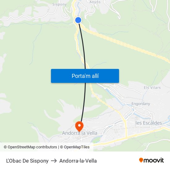 L'Obac De Sispony to Andorra-la-Vella map
