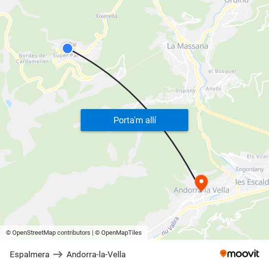 Espalmera to Andorra-la-Vella map