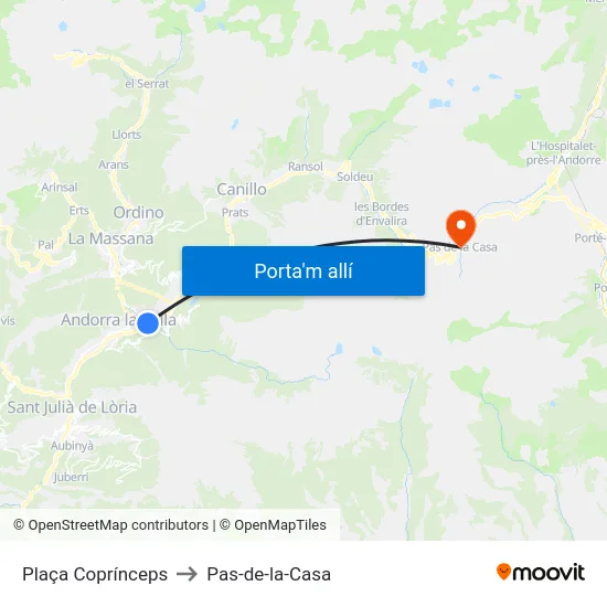 705-Plaça Coprínceps to Pas-de-la-Casa map