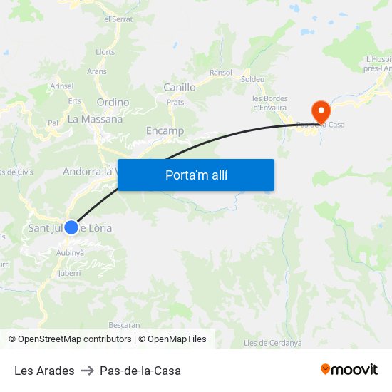 Les Arades to Pas-de-la-Casa map