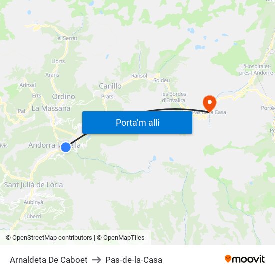 Arnaldeta De Caboet to Pas-de-la-Casa map