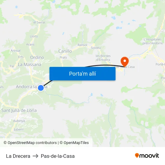 La Drecera to Pas-de-la-Casa map