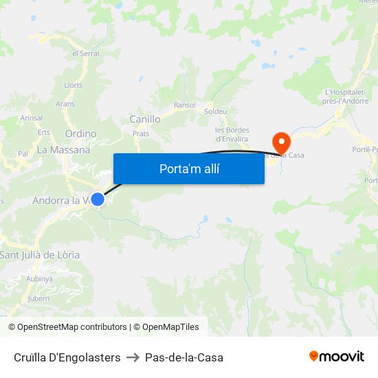 Cruïlla D'Engolasters to Pas-de-la-Casa map