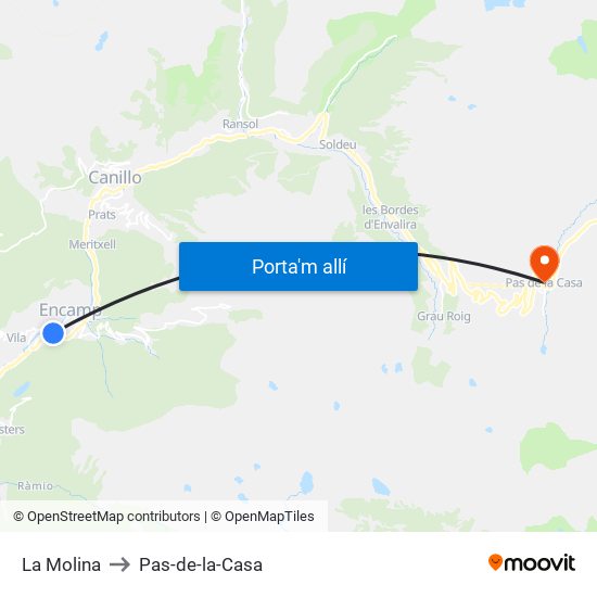 La Molina to Pas-de-la-Casa map