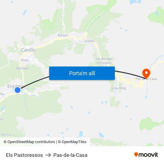 Els Pastoressos to Pas-de-la-Casa map