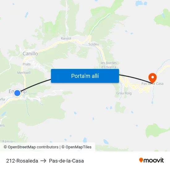 212-Rosaleda to Pas-de-la-Casa map