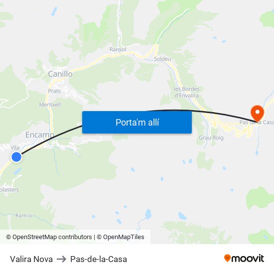 Valira Nova to Pas-de-la-Casa map