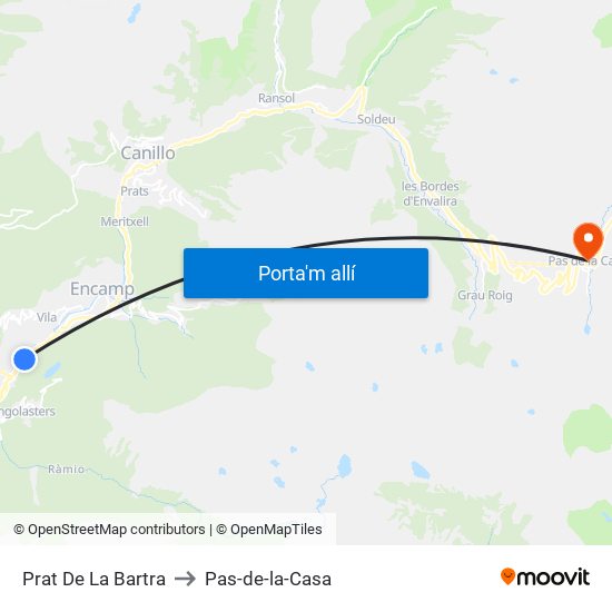 Prat De La Bartra to Pas-de-la-Casa map